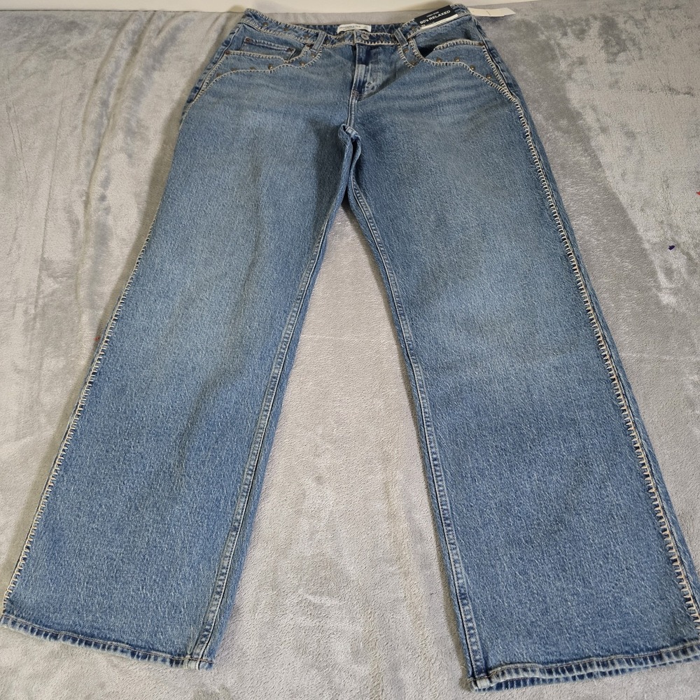 Abercrombie & Fitch Jeans Womens 32R Blue Curved High Rise 90s Relaxed Studded